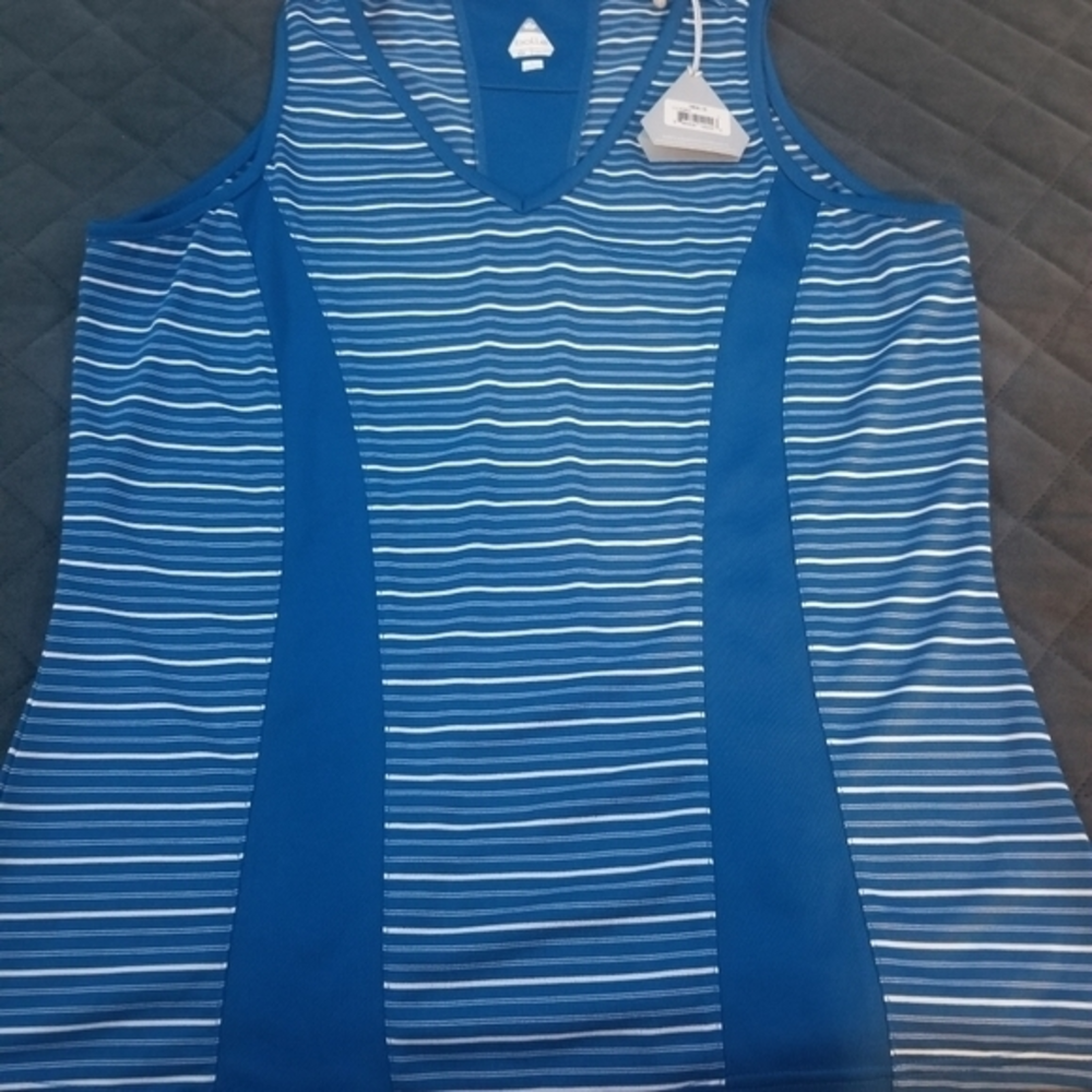 Bolle Tech‎ Women's L Shirt Sleeveless Blue with Stripe V Neck Athletic S…